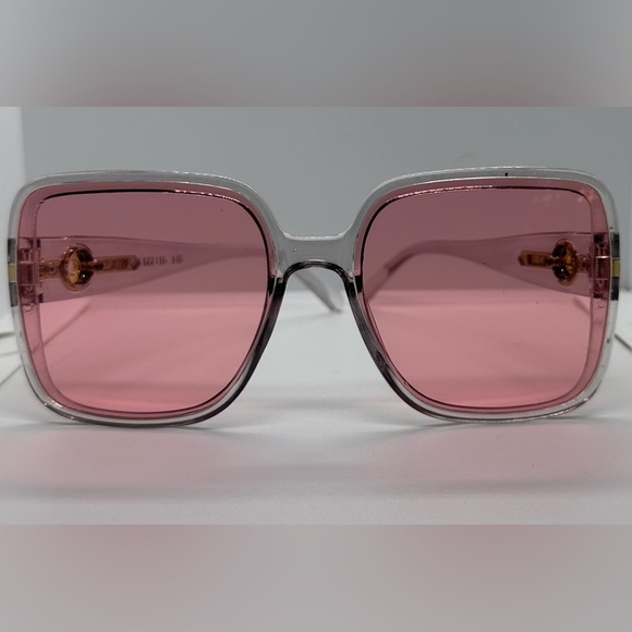 Oversized Square Sunglasses Gray Frame Pink Lens Gold DetailTrendy Fashion UV400 main image 12